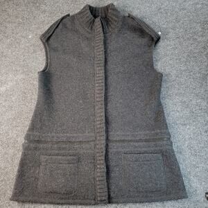 Worth 100% Wool Vest Womens Small Charcoal Knit Snap Front Collar Zipper Pockets